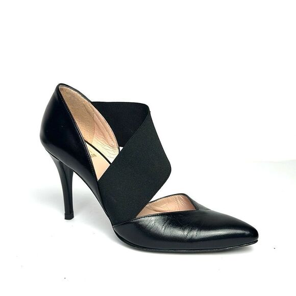 Stuart Weitzman Black Leather D'Orsay Pumps Heels Grosgrain Cross Strap US 5 - Picture 2 of 13